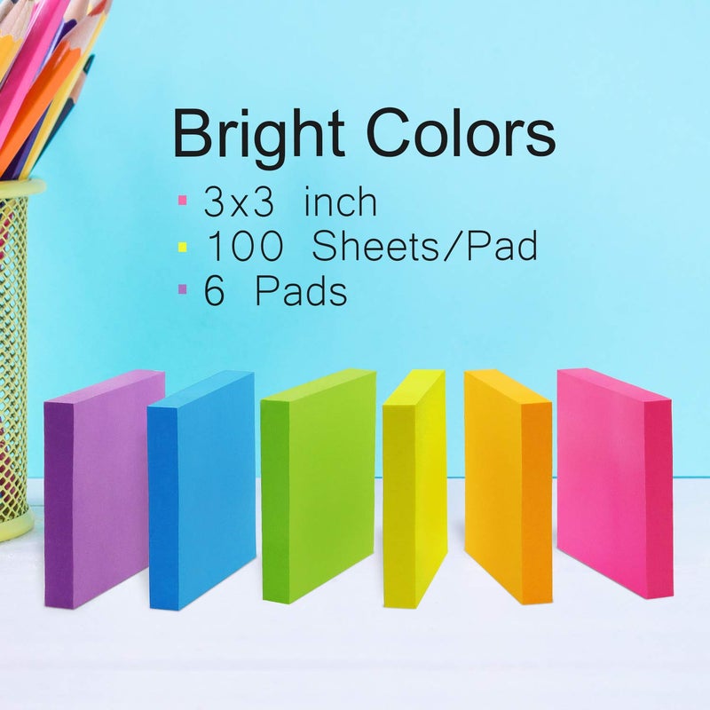 OSBOO Sticky Notes 3x3 Self-Stick Notes Pads with 6 Bright Colors, Easy to Post for Office, School, Home, 6 Pads/Pack, 100 Sheets/Pad(Standard) - Image 3